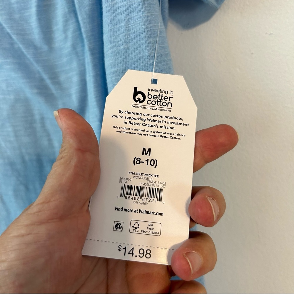 Time and Tru Sky Blue‎ Short Sleeve Top maternity, medium new with tags - Picture 5 of 6